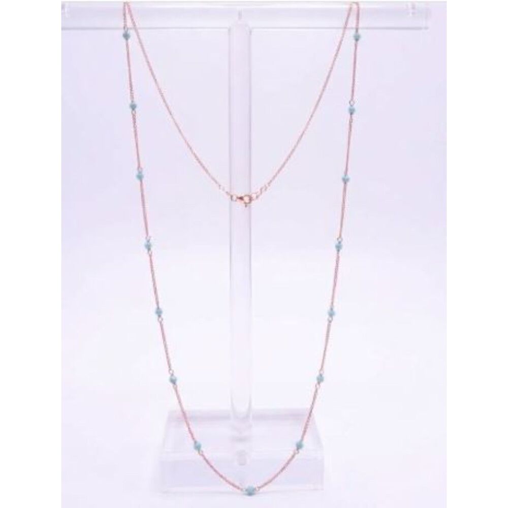 Lee Angel Gold & Turquoise Station BABY BEAD Necklace NWT 138